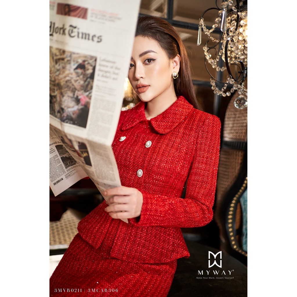 Bộ Dạ Tweed Nữ MY WAY Áo Vest Và Chân Váy Thiết Kế Cách Điệu Sang Trọng 3MCAB306 #3MVB0211