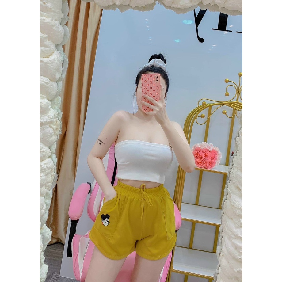 Sét bộ áo ống trơn phối quần đùi in hình chuột cực xinh , chất thun bozip mềm mịn