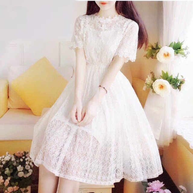 Váy ren bánh bèo 2 lớp siêu xinh kèm video thật