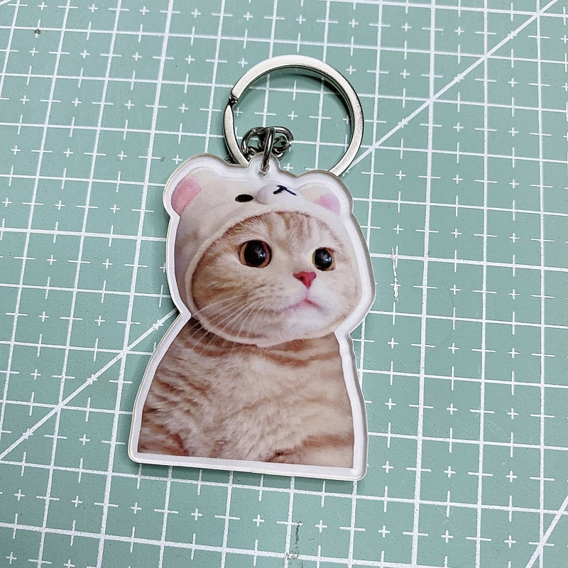 Móc khóa mica in hình mèo meme cute, giận dữ, đáng yêu, bựa