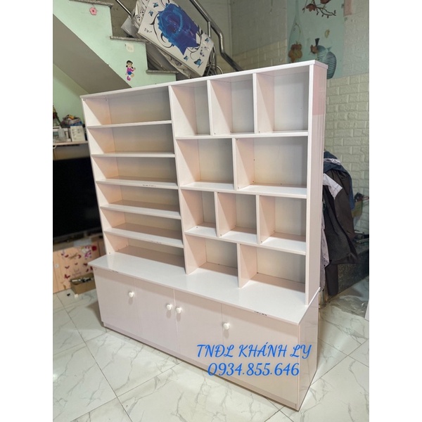 Kệ trưng bày nước sơn mỹ phẩm tiệm nail nhựa dày 2cm cứng chắc 145x160 trắng