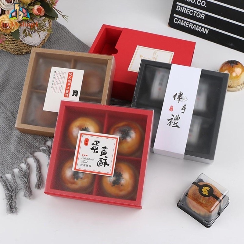 Hộp giấy nâu Kraft 4 / 6 ngăn đựng bánh nắp mờ