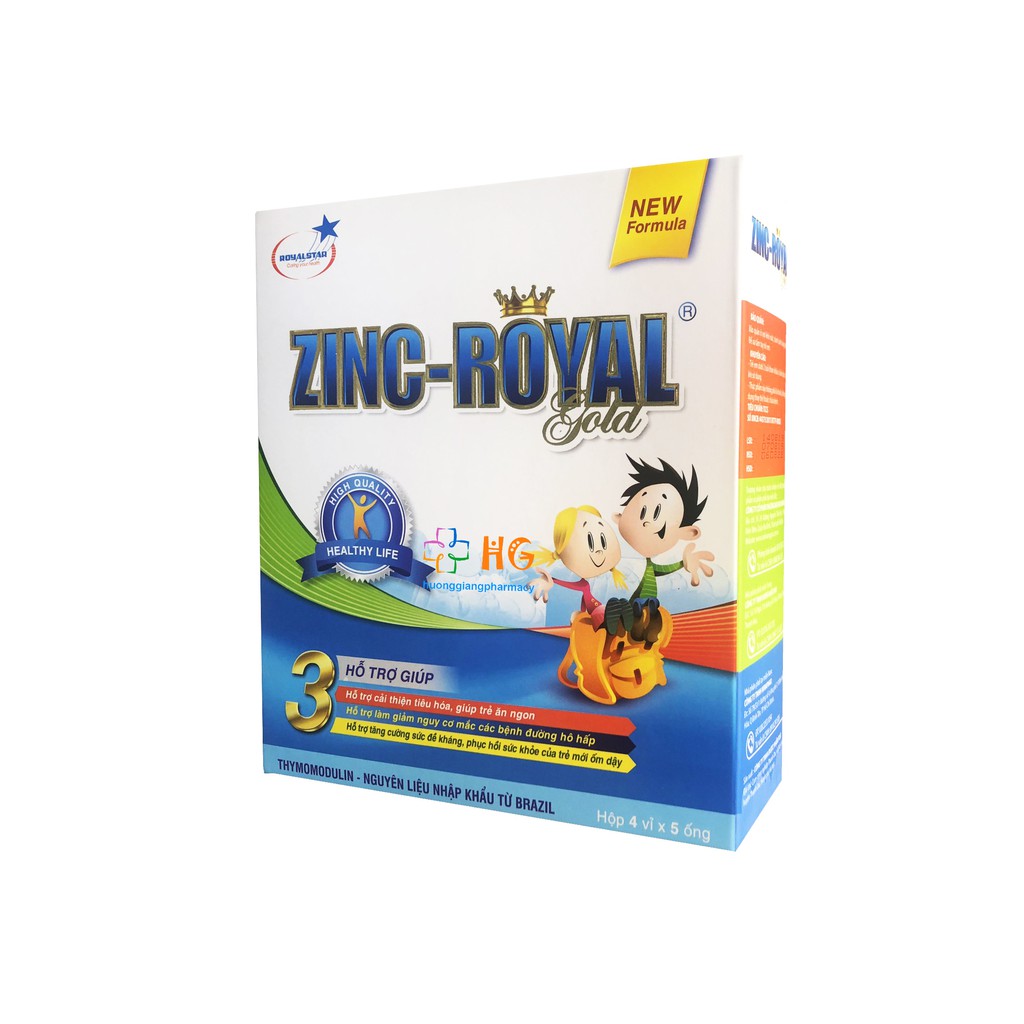 Kẽm Zinc royal gold kẽm cho bé zin c lysine ăn ngon thymomodulin tăng đề kháng cho bé Hộp 20 ống