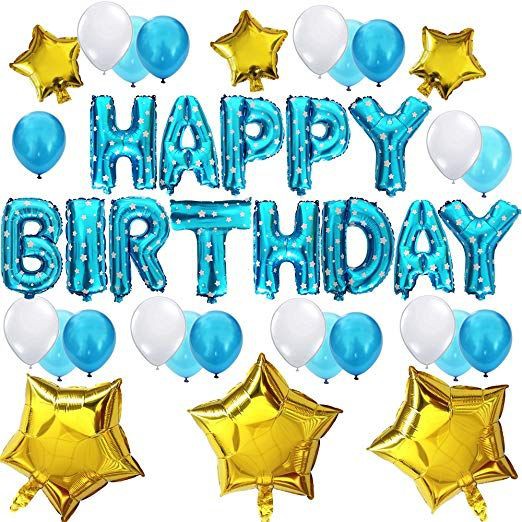 Bộ bóng chữ happy birthday Tông Xanh cho bé trai đủ phụ kiện