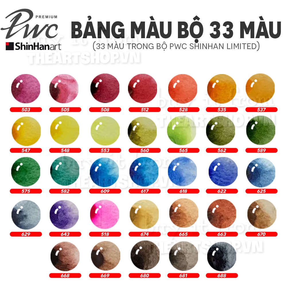 THEARTSHOP Bộ Pocket màu nước 33 màu * 0,6ml PWC Shinhan set Limited Edition - chất lượng Artist Grade