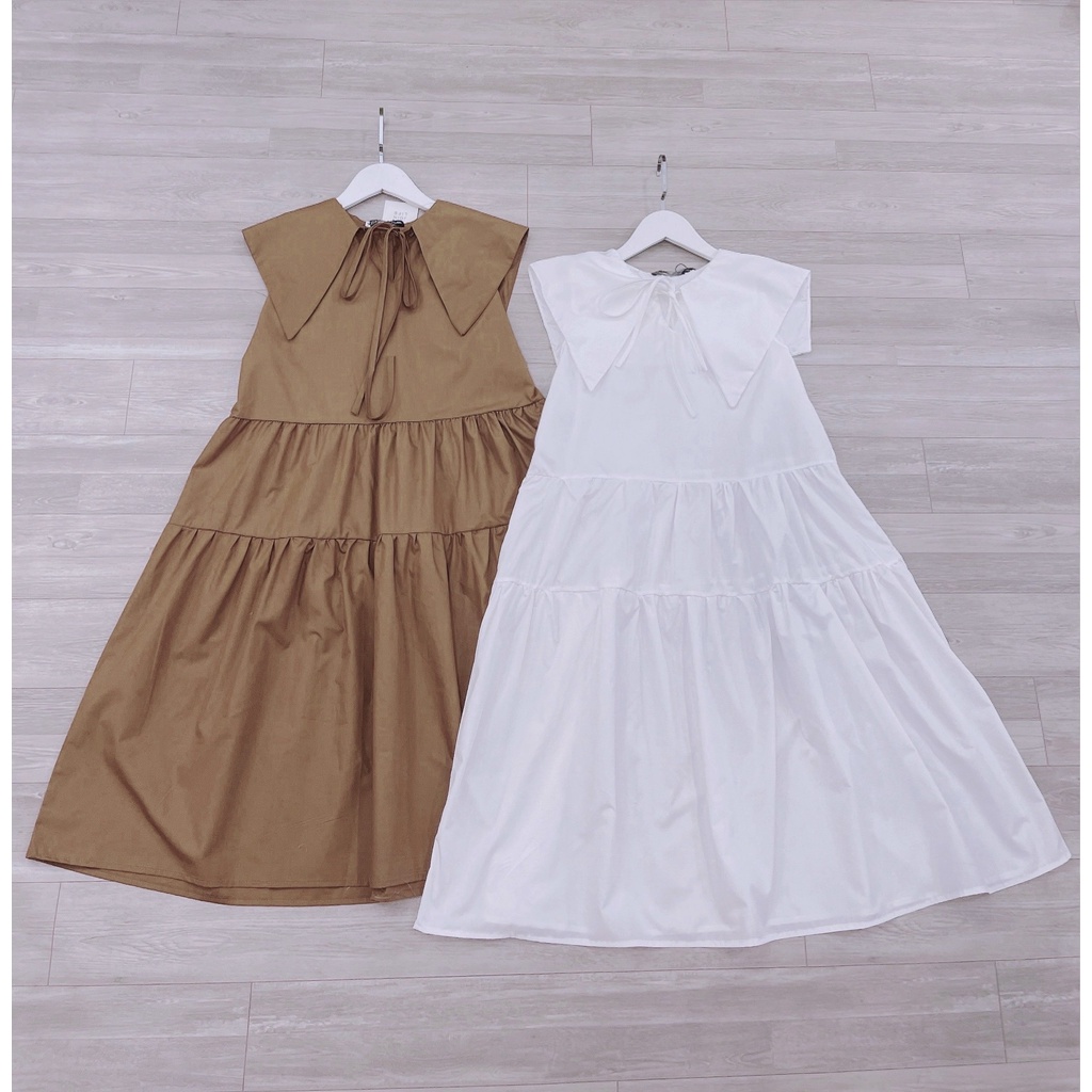 Váy suông 3 tầng maxi cổ chờm đầm thô mát 2 màu xịn mịn-MINXY SHOP