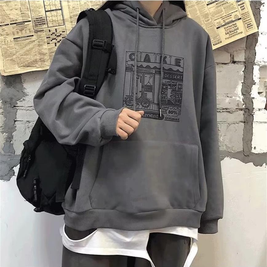 Áo Hoodie Tay Dài Dáng Rộng In Hình Cửa Hàng Tiện Lợi Phong Cách Mỹ Thời Trang Unisex M-5XL