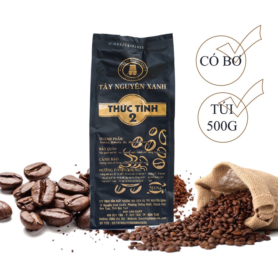 cà phê rang xay nguyên chất sạch pha phin thức tỉnh 2 500gr tây nguyên xanh ocop kon tum