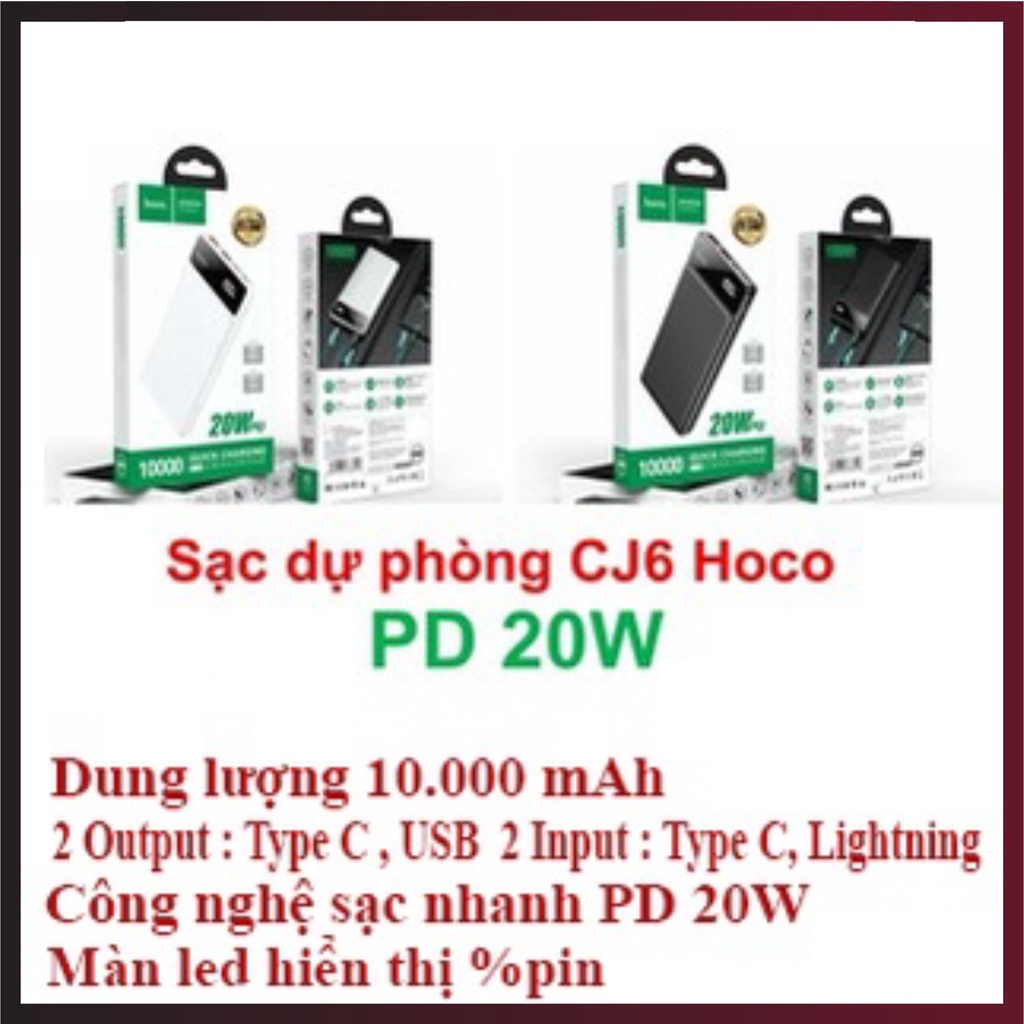 Sạc dự phòng 10000mah HOCO CJ6 pin dự phòng sạc nhanh PD 20W có màn hình led thiết kế nhỏ gọn cầm vừa tay