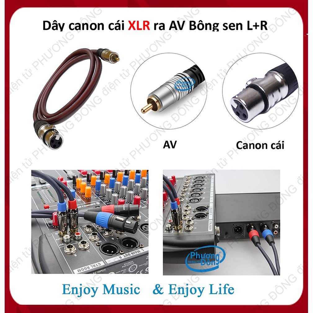 COMBO 2 Dây cable Jack canon cái  ra AV  Cable tín hiệu kết nối các thiết bị âm thanh Hàng chính hãng