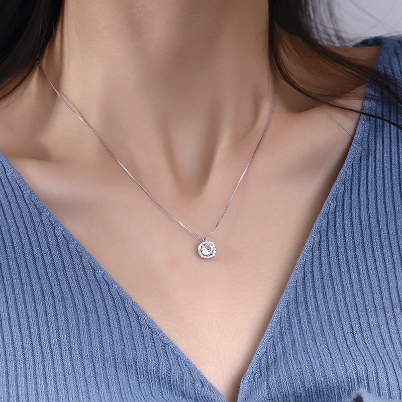 Vòng cổ Mạ Bạc Mặt Vuông Đính Đá Thời Trang