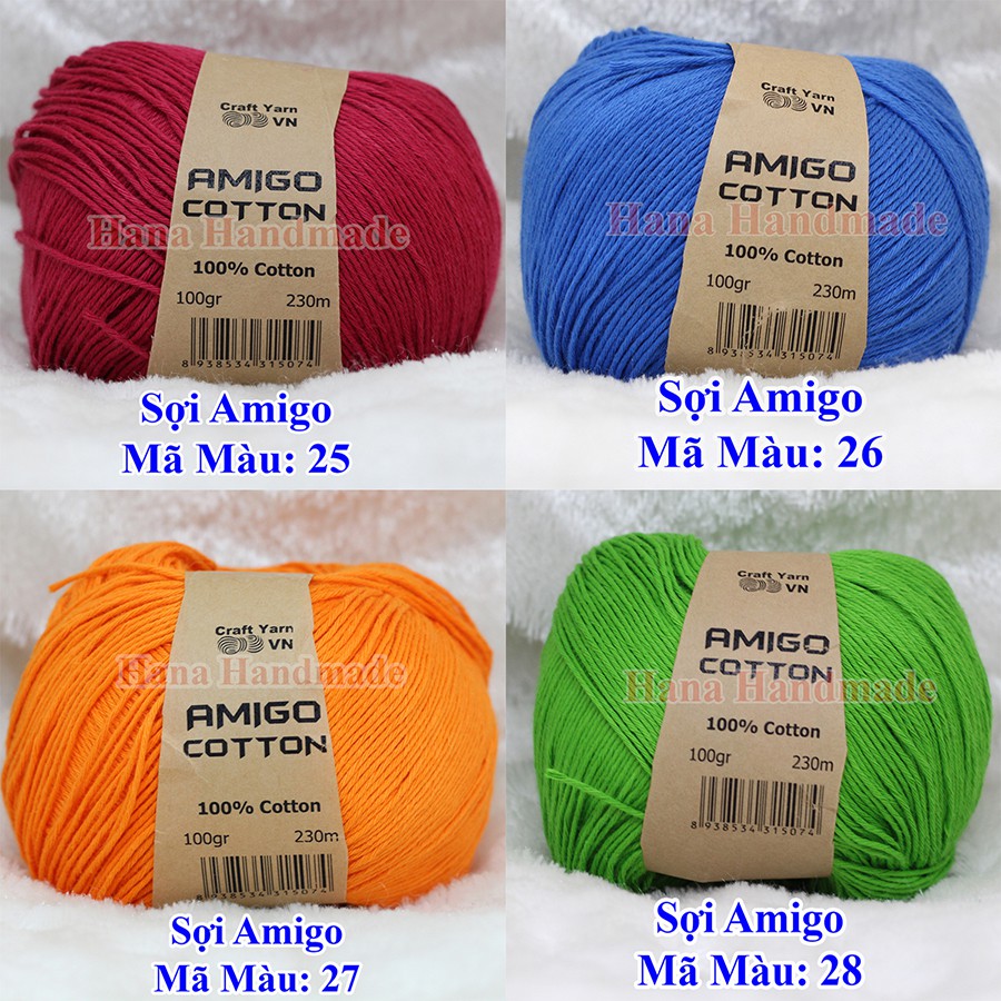 Sợi Amigo 100% cotton 30k/c 100g (bảng chọn màu 2)