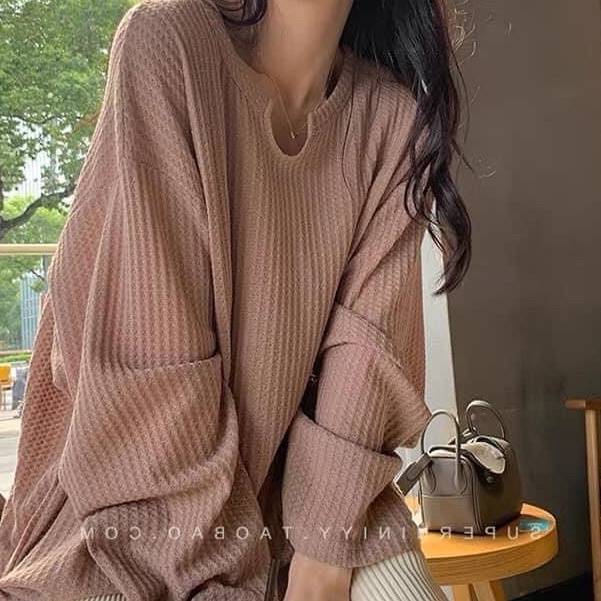 [Mã 11FASHIONSALE1 giảm 10k đơn 50k] Áo thun dài tay chất tăm cổ V thụng 3 màu siêu xinh