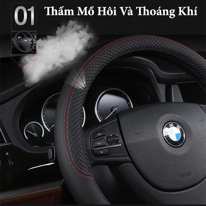 Bọc vô lăng ô tô chất da Pu bám tay lái chống trượt hiệu quả size 38cm cho xe từ 4-16 chỗ