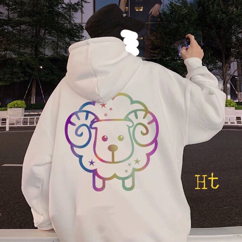 áo hoodie nỉ phản quang 7 màu chú cừu in 2 mặt cung Bạch Dương