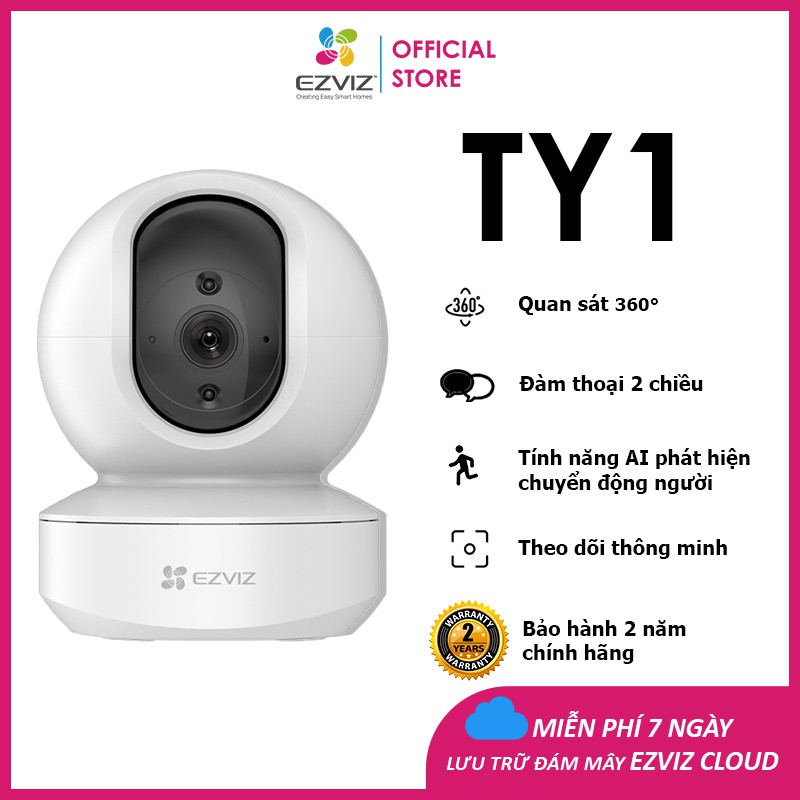 Camera WI-FI Trong nhà EZVIZ TY1-1080P, Smart IR Quan Sát Ban Đêm 10m, Đàm Thoại 2 Chiều, theo Chuyển Động Thông Minh