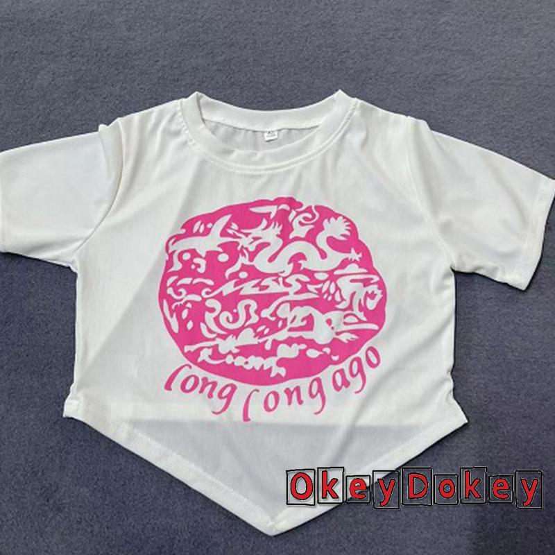 Áo Thun Crop Top Tay Ngắn Cổ Tròn In Họa Tiết Phong Cách Vintage Dành Cho Nữ