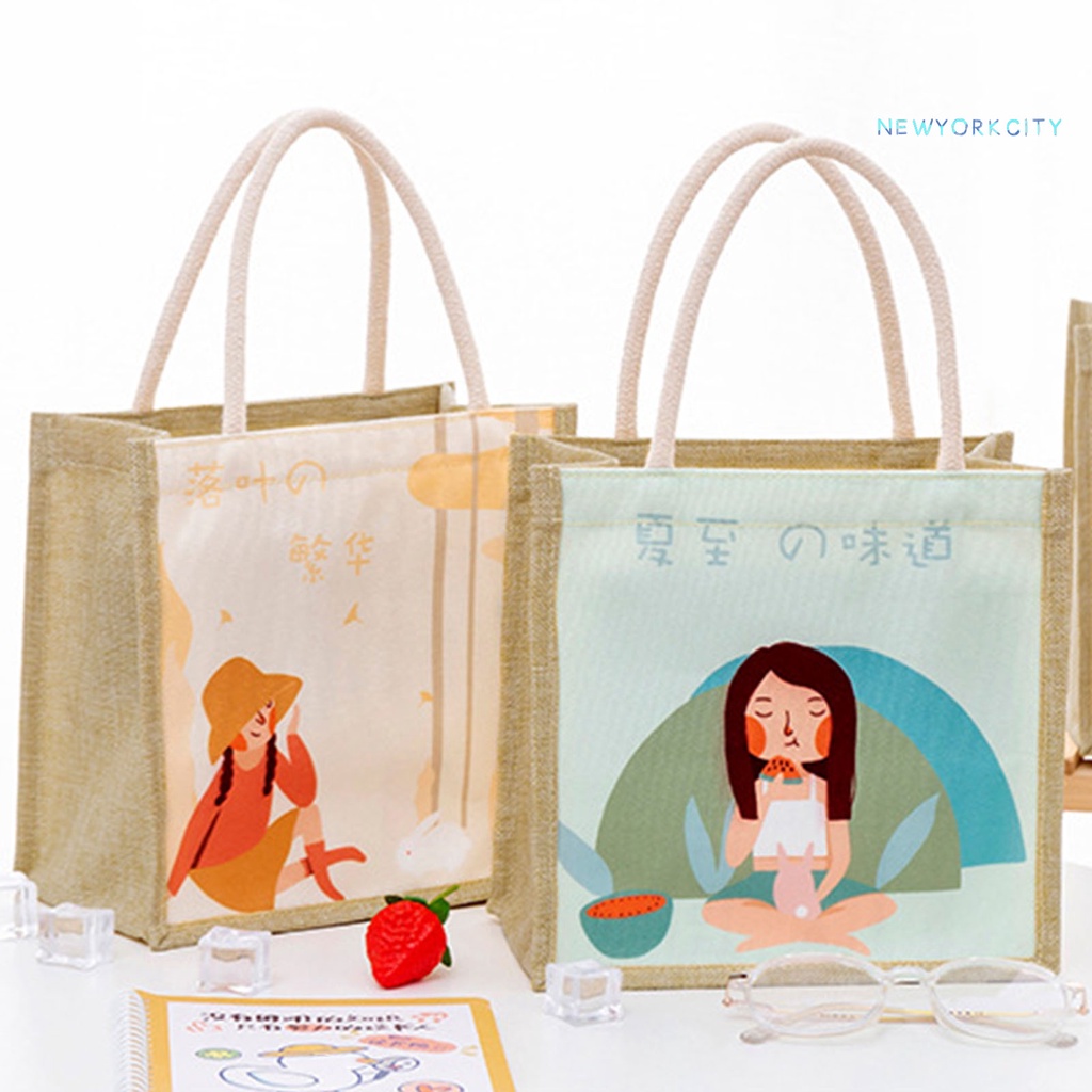 Túi Tote Vải Lanh Chống Thấm Nước In Họa Tiết Hoạt Hình Dễ Thương Tiện Dụng Cho Gia Đình