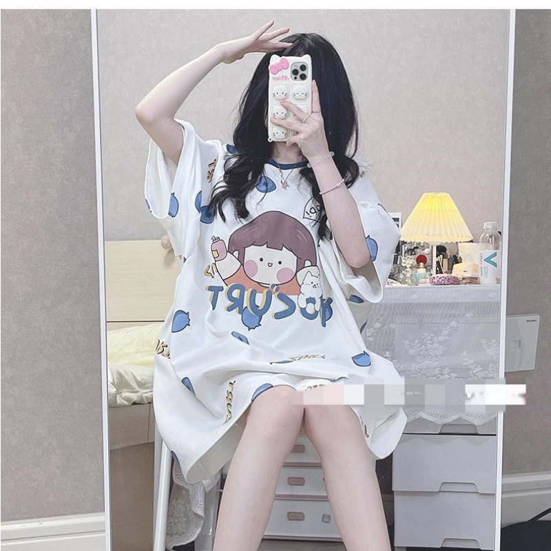 Đầm Ngủ Tay Ngắn Cổ Tròn Dáng Rộng Thời Trang Mùa Hè Xinh Xắn Cho Nữ 2-300 Jin