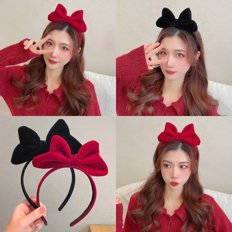 Băng Đô Cài Tóc Nhung Đính Nơ Phong Cách Hàn Quốc Ngọt Ngào Cho Nữ