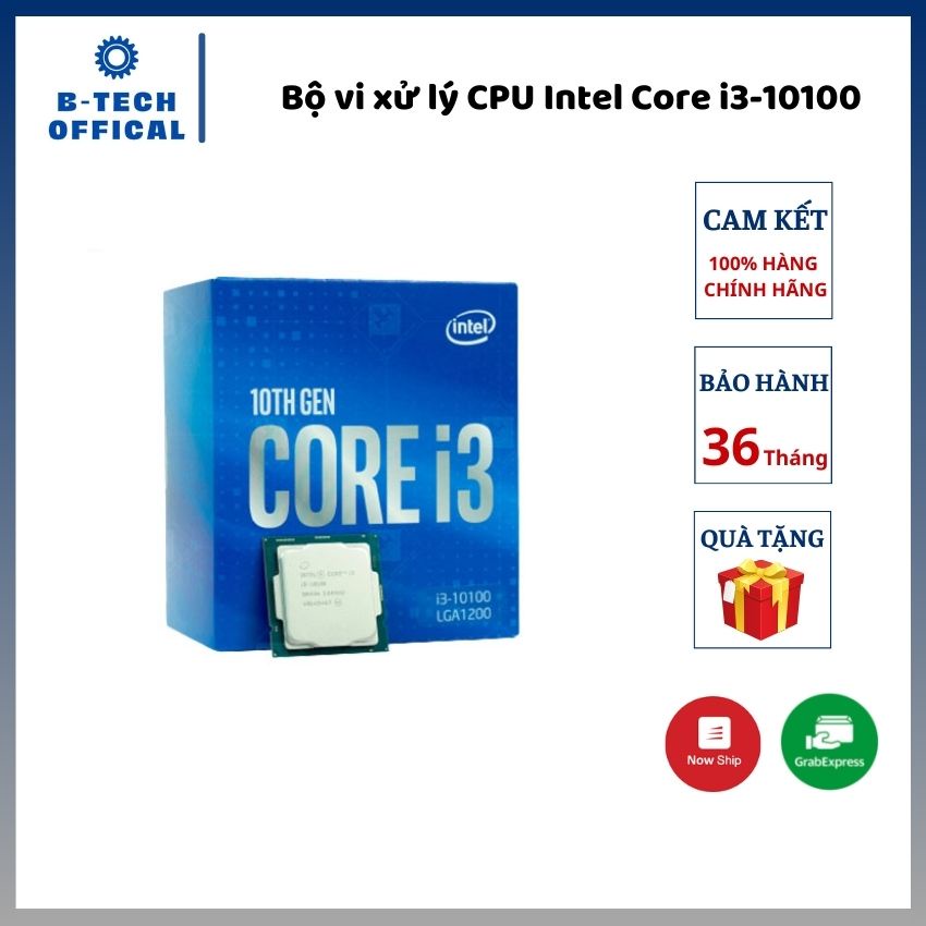 Bộ vi xử lý CPU Intel Core i3-10100 (3.6GHz turbo up to 4.3Ghz, 4 nhân 8 luồng, 6MB Cache, 65W) - Socket Intel LGA 1200