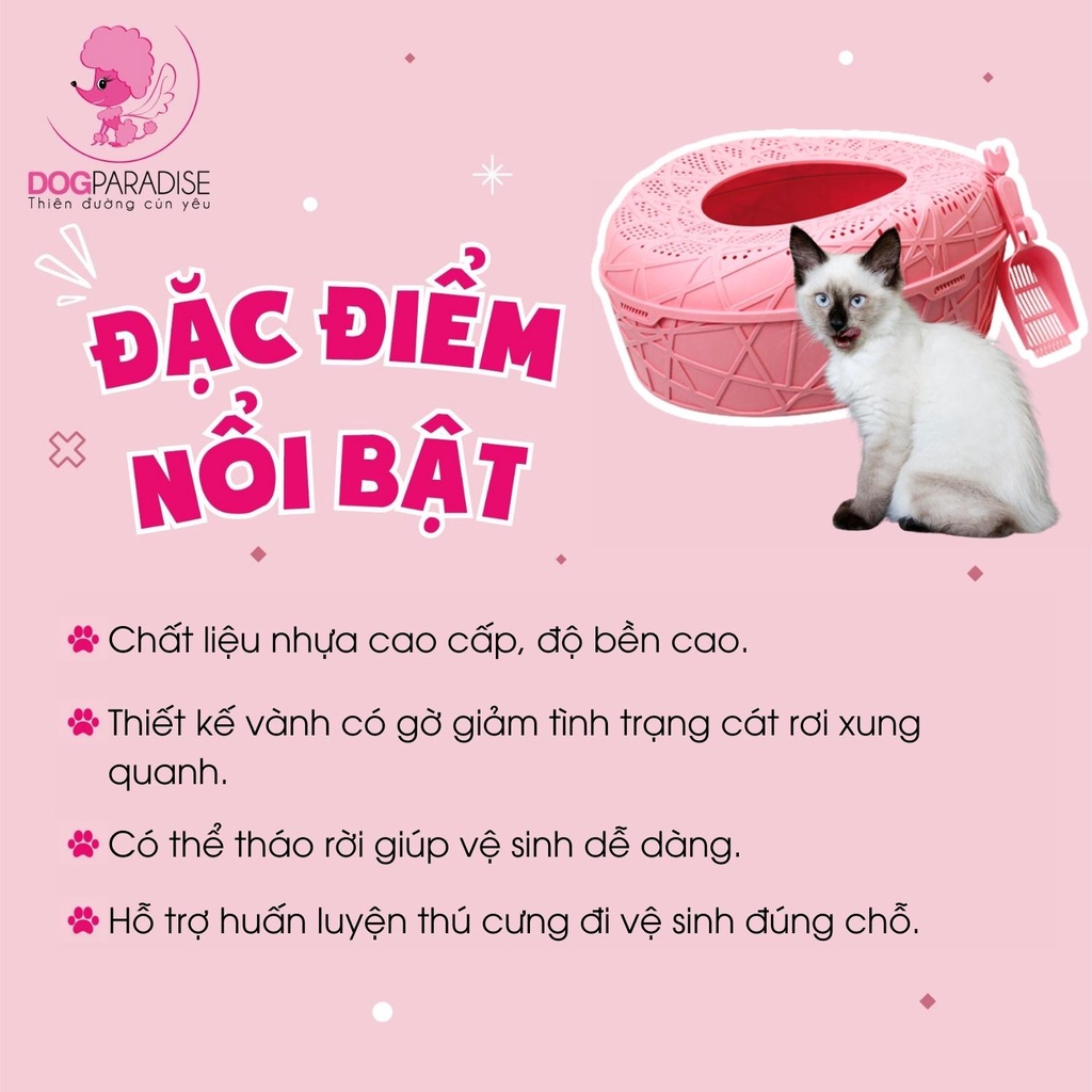 Khay vệ sinh cát cho mèo JCB màu hồng hình dáng bầu dục chất liệu nhựa cao cấp tặng kèm xẻng  - Dog Paradise