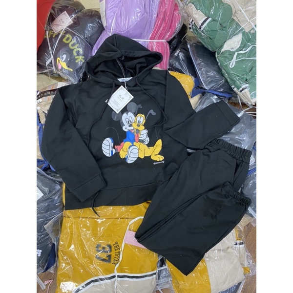 (Ảnh thật) Bộ quần áo nỉ 2 chuột mickey đen siêu xinh đẹp