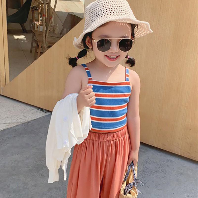 Áo cotton hai dây in họa tiết sọc thông thoáng thời trang mùa hè cho bé