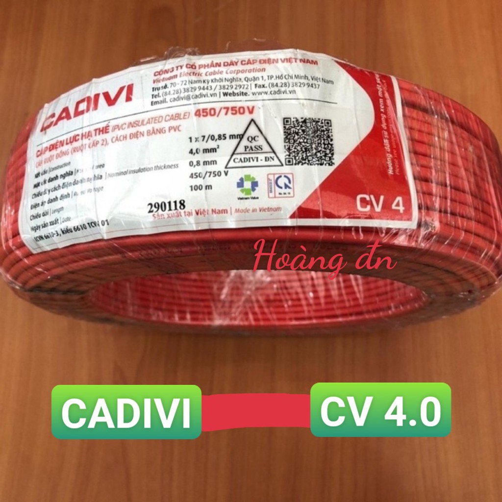 DÂY ĐIỆN ĐƠN MỀM 4.0 CADIVI - CV4.0 - 100 MÉT- NHIỀU MÀU
