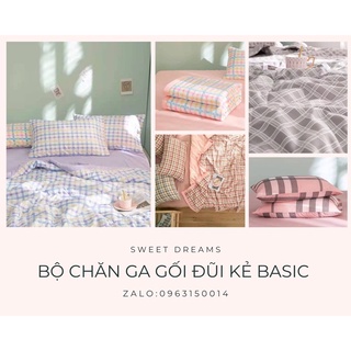 Bộ 4 món chăn chần hè ga gối cotton đũi kẻ basic