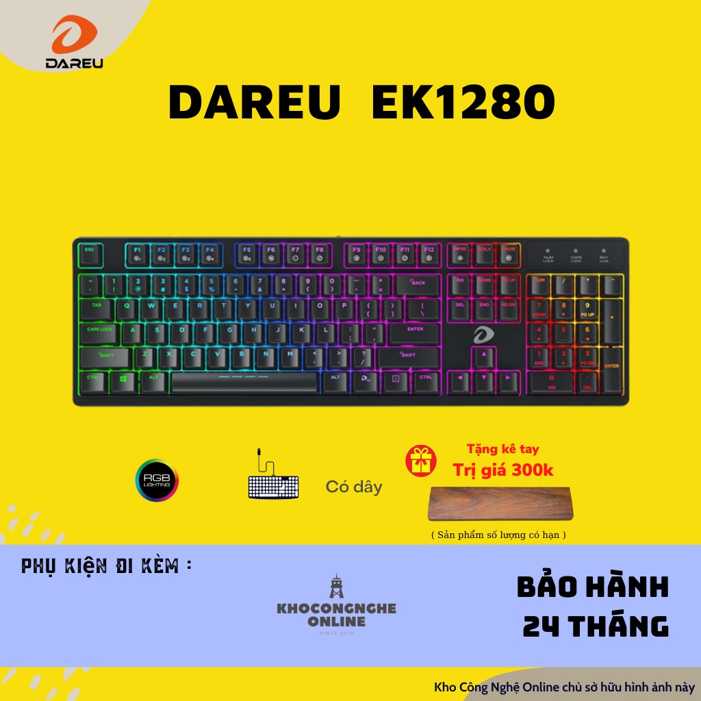 Bàn phím cơ DAREU EK1280 104KEY (RGB, Blue/ Brown/ Red D switch)