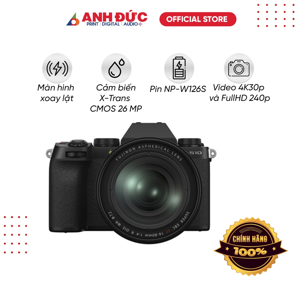 Máy ảnh Fujifilm X-S10 + Kit 16-80mm Black, Bảo hành 24 tháng Fujifilm