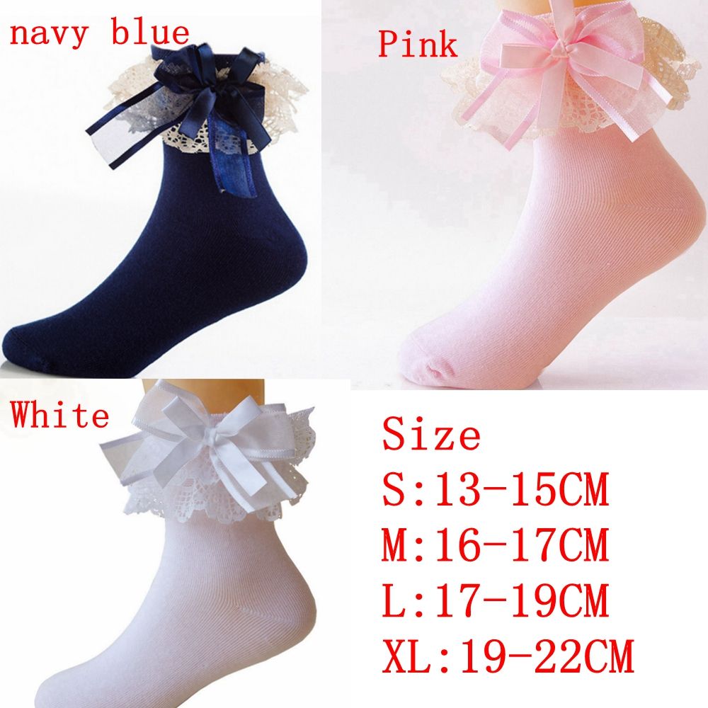 Vớ Cotton Cổ Thấp Phối Ren Đính Nơ Dễ Thương Nhiều Màu Sắc Cho Bé Gái