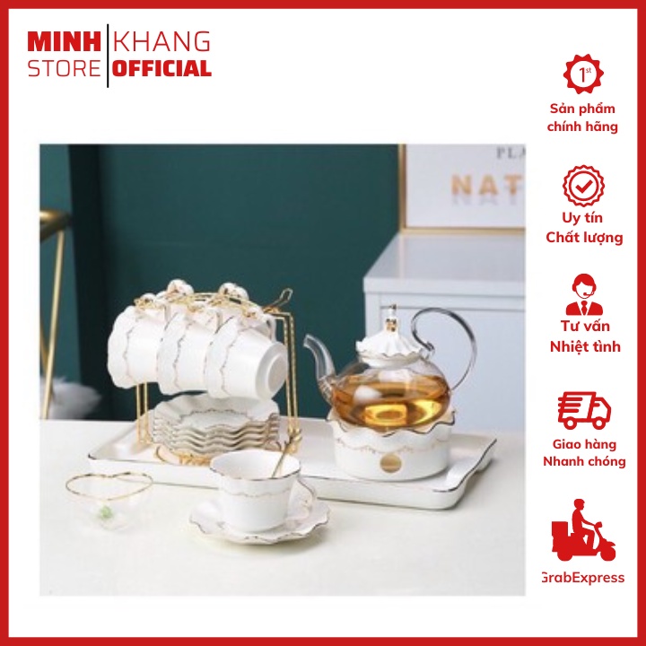 Bộ Ấm Chén Pha Trà Sứ Xanh Cao Cấp, Kèm Khay Đựng Bánh Kẹo 3 Tầng, Thích Hợp Sử Dụng Trong Các Buổi Tiệc Trà, Ngày Tết.