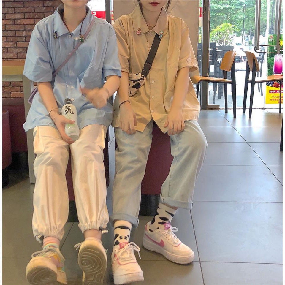 Áo Sơ Mi Tay Ngắn Màu Sắc Thời Trang Cho Nữ