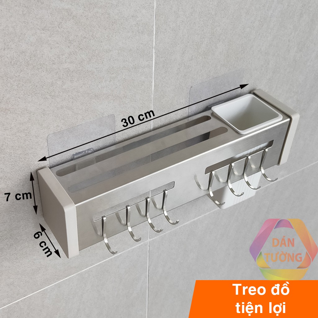 Kệ để dao đũa muỗng inox dán tường MDT, giá cắm dao với 8 móc treo dụng cụ nhà bếp đa năng - KDN