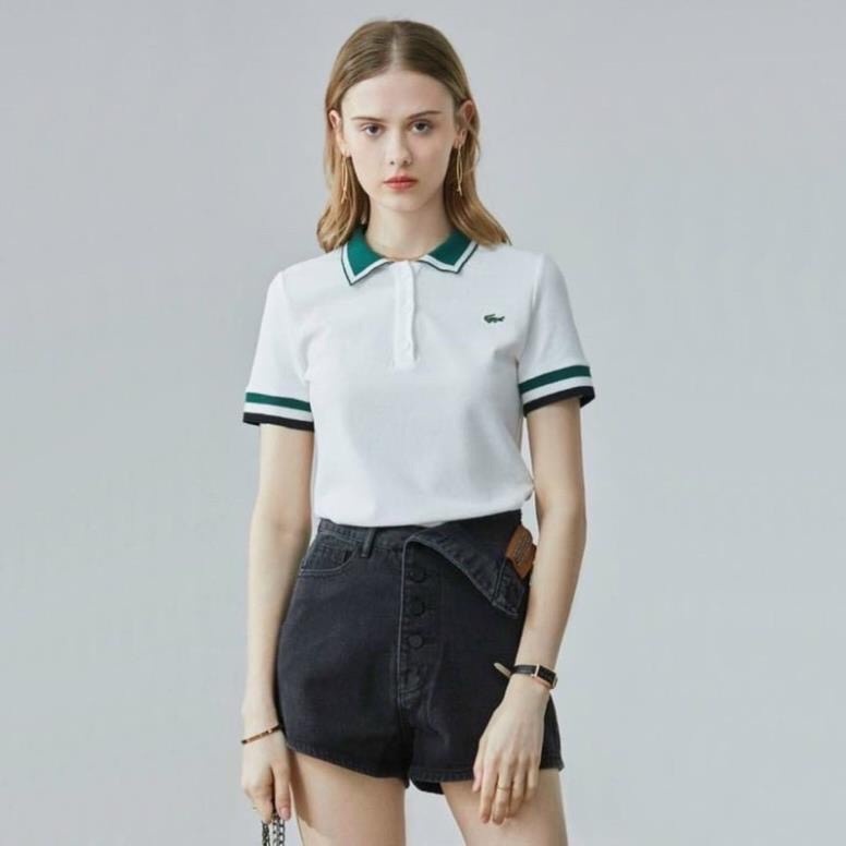 Áo polo nữ cổ xanh chất cotton mát mẻ, thêu logo cá sấu Cao Cấp