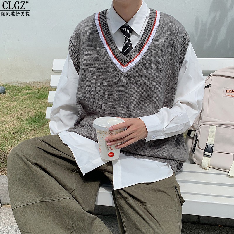 Áo sweater không tay cổ chữ V dáng rộng thời trang Hàn Quốc cho nam nữ