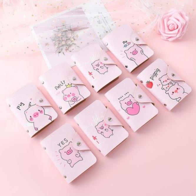 Ví đựng thẻ ATM card học sinh viên mini da PU 20 ngăn hình lợn heo hồng dễ thương Bóp để namecard new : ❕