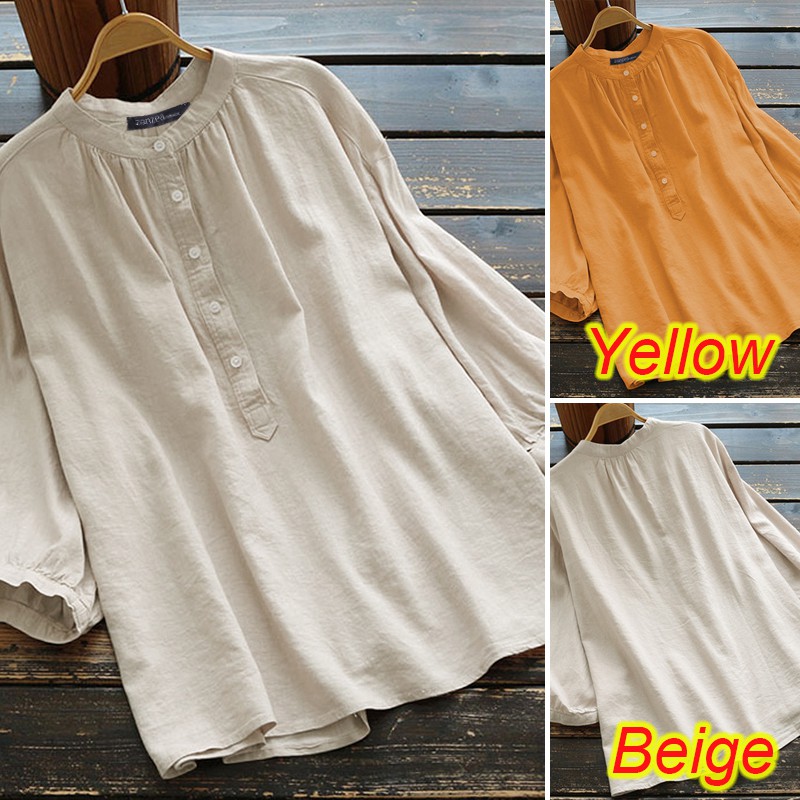 Áo ZANZEA tay dài cổ tròn màu trơn thời trang thịnh hành cho nữ