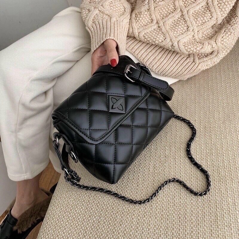 Túi đeo chéo nữ trần trám khóa xoay thời trang TIMIBAGS TM010