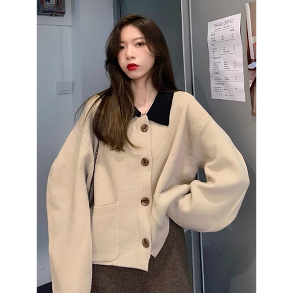 Áo khoác croptop cadigan cổ bẻ