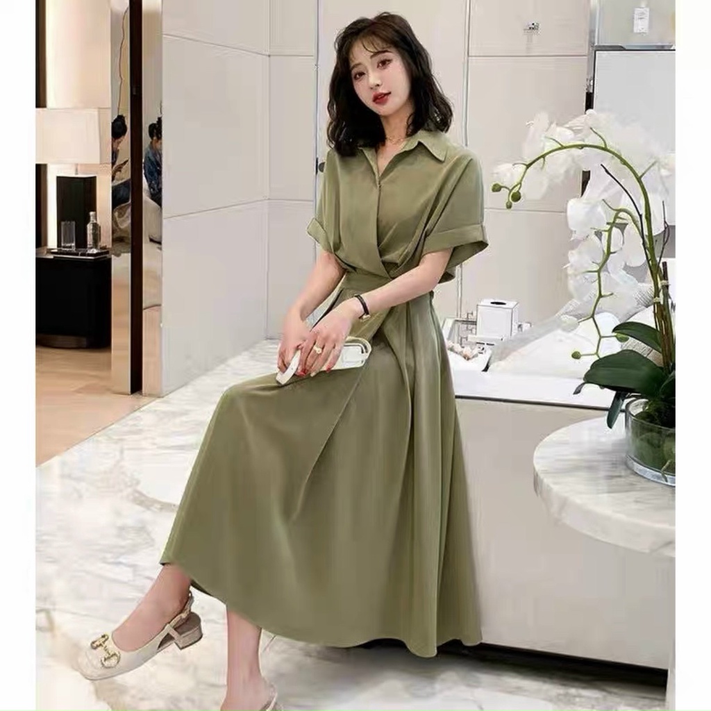 Đầm váy freesize sơ mi nút eo tay ngắn 8 màu