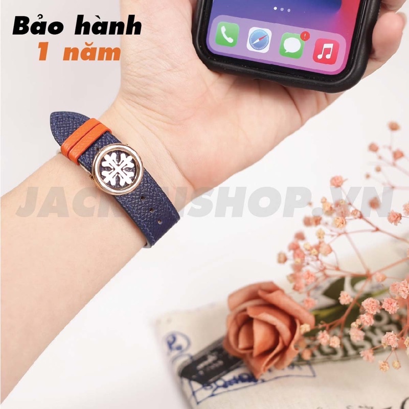 [DÂY DA THẬT] DÂY DA EPSOM MAY TAY THỦ CÔNG MÀU XANH NAVY/TRẮNG KHÓA PATEK CHO APPLE WATCH SERIES 1=&gt;6 (BẢO HÀNH 1 NĂM)