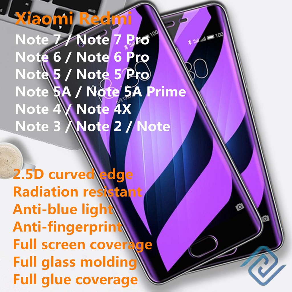 Kính cường lực bảo vệ toàn màn hình điện thoại chống bức xạ cho Xiaomi Redmi Note 7 6 5 5A 4 4X 3 2 Pro Prime