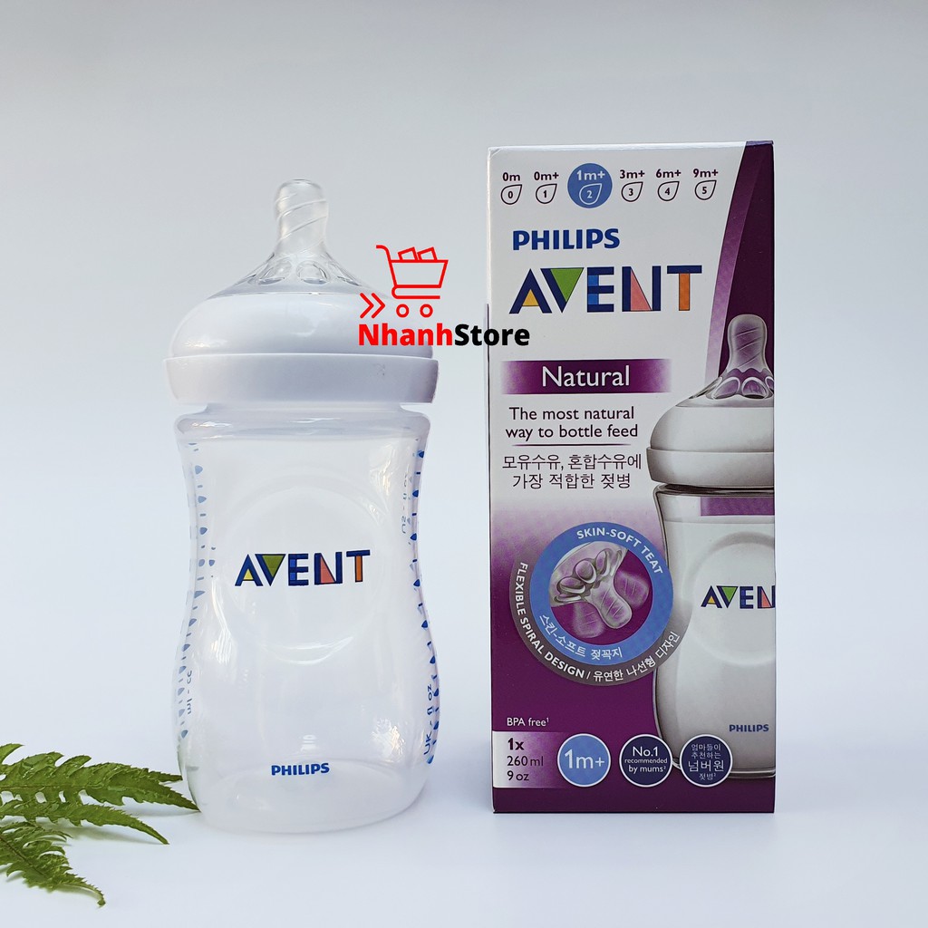 [Hộp đơn] Bình sữa Avent Nautural 260ml [Núm số 2, 1 tháng+]