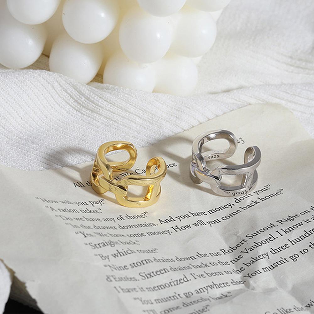 Nhẫn Dạng Mở Phối Dây Xích Và Khóa Hình Học Phong Cách Hàn Quốc Cá Tính Dành Cho Bạn Nữ