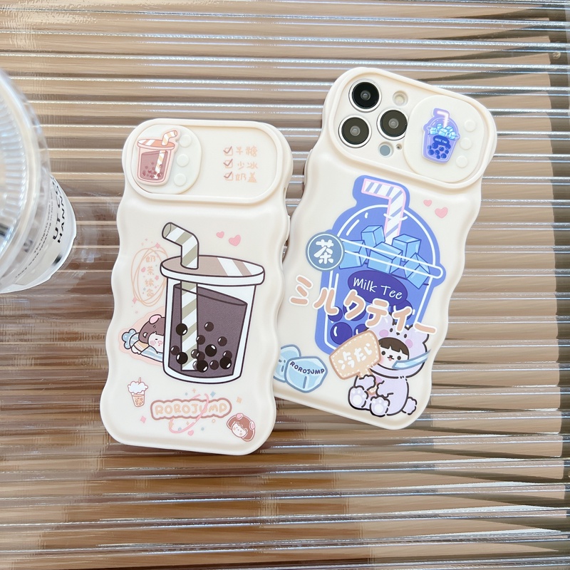 Ốp Điện Thoại Ba Chiều Họa Tiết Trà Sữa Cho 12 13 11 PRO MAX XR 11 12 PRO X XS MAX