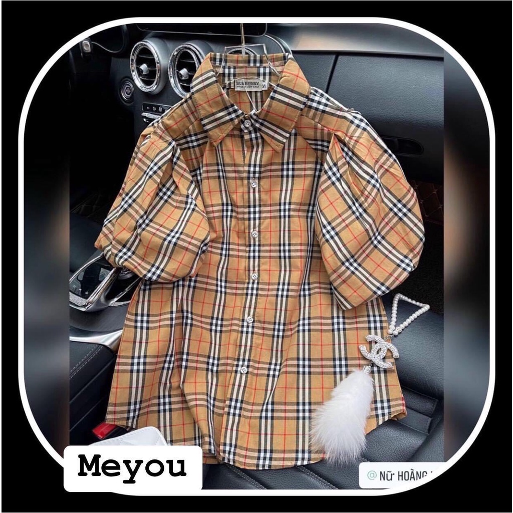 Áo Sơ Mi Nữ Cộc Tay BBR Kẻ Caro  - Áo Sơ Mi Tay Bồng Dáng Rộng Phong Cách Ulzzang | BigBuy360 - bigbuy360.vn