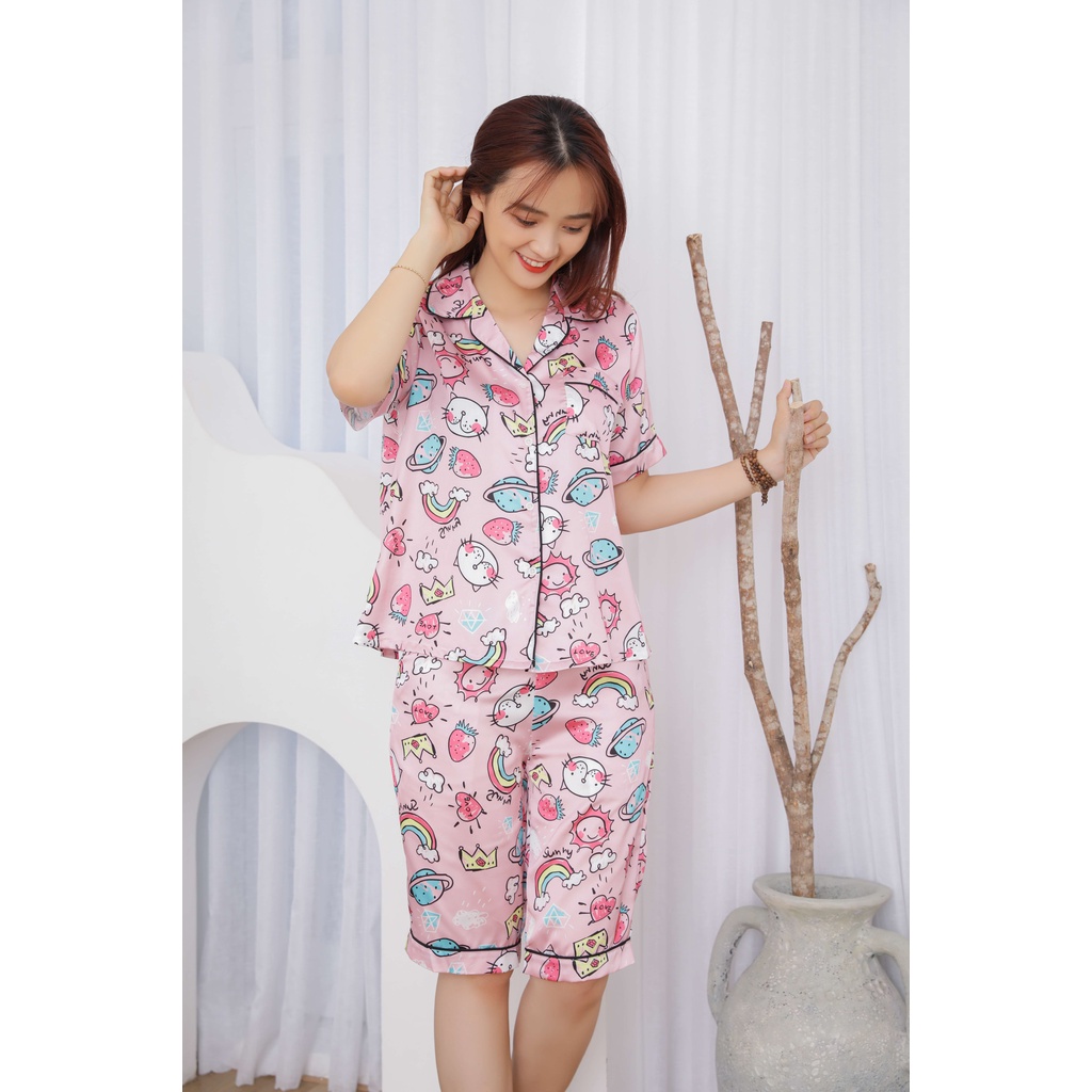 Đồ bộ bigsize nữ mặc nhà Pijama Lửng lụa Satin cao cấp  - Hàng thiết kế Mĩm Store